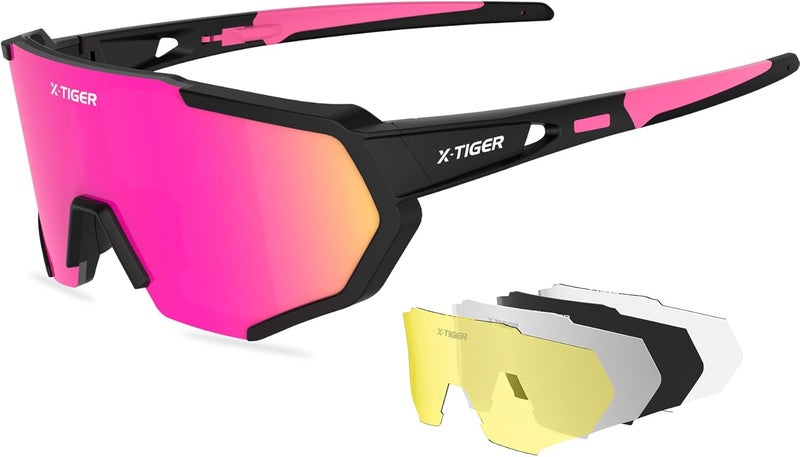 Xtiger Polarized Sports Sunglasses with 5 Interchangeable Lenses,Mens Womens Cycling Bike Glasses,Baseball Running Fishing - Image 1